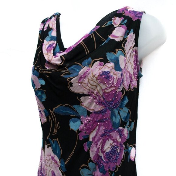 Eva Blue Y2K Maxi Dress 6 Beaded Floral Purple Faux Wrap Feminine Fairy Core - Picture 3 of 8